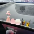 Car dashboard mini ornament set cute resin flower vase litchi and drink decor - Rose Litchi Combo Set (With Mini Cups) / Set (With Adhesive) / Pastel Pink