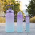 Gradient outdoor plastic water bottle large capacity fitness sports cup with time marker. - Large 2000ml/Medium 750ml/Small 300ml / Purple