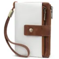 Γυναικείο κοντό πορτοφόλι RFID αντικλεπτικό πολυλειτουργικό πορτοφόλι με λουράκι καρπού - Λευκό και Καφέ με Κουτί Δώρου