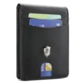 Men's minimalist leather card holder short black wallet with metal logo and multi slots. - Smooth Black