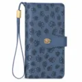 Blue clover embossed leather long trifold wallet with wrist strap and snap closure - Sapphire Blue