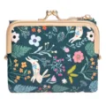 Exquisite floral bunny print coin purse detail, chic litchi grain PU leather kiss-lock wallet. - Blue (Rabbit Style)