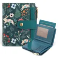 Women short wallet with cute rabbit floral print, multiple card slots, zip coin pocket. - Gift Box / Blue (Rabbit Style)