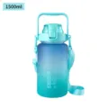 1500ml Large Capacity Gradient Frosted Sports Water Bottle with Straw and Adjustable Strap - 1500ml / Green 1500ml