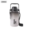 Large capacity sports water bottle with strap and handle, portable frosted plastic cup for outdoor. - 1500ml / Black 1500ml