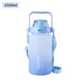 Large capacity 1500ml gradient frosted sports water bottle with strap and straw. - Blue 1500ml