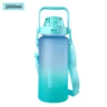 2000ml Gradient Frosted Sports Water Bottle with Carrying Strap and Handle for Outdoor - Green 2000ml