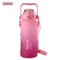 Large capacity 2000ml gradient pink sports water bottle with strap and handle for outdoor use. - Pink (2000ml)