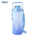 Large capacity 2000ml gradient frosted sports water bottle with handle and strap for outdoor - Blue (2000ml)