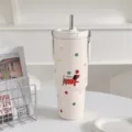 Grosse isolierte Trinkbecher mit Strohhalm und niedlichem Cartoon-Hund, tragbarer Becher. - 900ml / Weiß (Eimer Dackel)