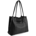 Black leather tote bag for women, stylish large capacity shoulder bag with double straps. - Elegant Black