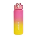 Gradient plastic water bottle with straw, large capacity portable tumbler for outdoor sports. - Pink Yellow