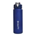 Blue plastic water bottle, large capacity portable sports drink container for outdoor activities. - Blue