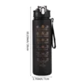 Black matte gradient water bottle with time markers and portable strap, 26cm large capacity sports cup. - Black