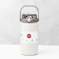 Große tragbare Sport Thermosflasche mit Strohhalm, Trinkdeckel und Tragegriff für Outdoor. - 1000ml / Weiß