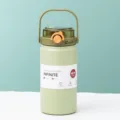 Große tragbare Edelstahl Sport Trinkflasche mit Strohhalm Deckel und Griff für den Außenbereich. - 1000ml / Grün
