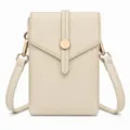 Minimalist soft leather phone crossbody bag in beige, stylish female daily shoulder bag. - Off White