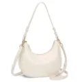 White PU Leather Crescent Shoulder Bag Hobo Crossbody Bag for Women Everyday Use - Off White