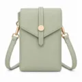 Minimalist light green soft leather mini phone shoulder bag with chic gold hardware. - Pale Green