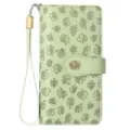 Green clover embossed leather long women wallet with wrist strap and snap button. - Mint Green
