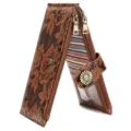 Women's vintage embossed floral long wallet double zipper card holder with sunflower snap. - Tan