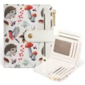 Women short folding wallet with cute hedgehog mushroom watercolor print and multi card slots - Gift Box / Hedgehog White
