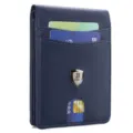 Blue leather card holder wallet for men, minimalist slim business credit card case with slots. - Plain Dark Blue