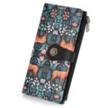 Elegant long women's wallet featuring vintage deer and floral print with snap closure. - Deer Print / Deer Blue