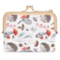 Women cute cartoon print PU leather short coin purse with kiss lock closure and golden metal frame. - Hedgehog White