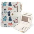Cute cartoon cat print short women wallet multi-card holder compact PU leather coin purse - Gift Box / Kitty White