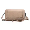 Khaki studded retro oil wax leather mini cross-body bag and clutch for women shoulder purse - Khaki