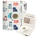 Cute cat print women short wallet pu leather card holder bifold compact purse with snap. - Kitty White