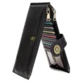 Black embossed floral long women wallet with double zippers and sunflower metal snap button. - Midnight Black