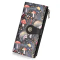 Women long wallet snap closure faux leather cute hedgehog mushroom printed casual purse handbag - Hedgehog Print / Hedgehog Black