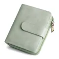 Mint green short women wallet with zipper pocket compact PU leather card holder snap closure - Mint Green