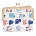 Cute cartoon cat print PU leather coin purse with gold frame short wallet for women. - Kitty White