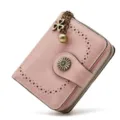 Pink short women wallet with hollow out design, zipper coin purse and metal clasp accessory. - Light Pink