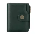 Dark green women short wallet PU leather retro card holder with metal sunflower snap closure - Gift Box / Dark Green