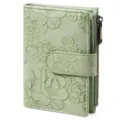 Light green PU short wallet with elegant floral embossed design and practical card slots. - Embossed Floral with Gift Box / Pale Green
