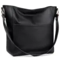 Damen schwarze weiche Leder Schultertasche grosse Kapazitaet Vintage Hobo Tote Tasche - Eleganter Schwarz