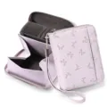 PU leather accordion card holder wallet with zipper and wrist strap for daily use. - Print Purple