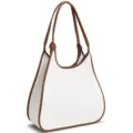 Women PU Leather Contrast Color Shoulder Bag White Brown Large Capacity Tote Handbag - White and Brown