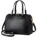 Black PU leather women handbag retro satchel large capacity crossbody shoulder bag main view - Elegant Black