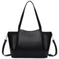Black large capacity women tote bag, versatile solid color fashion commuting shoulder bag. - Elegant Black