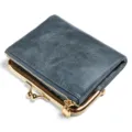 Women short wallet vintage metal clasp coin purse folding card holder dark blue variant - Sapphire Blue