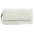 White women long trifold wallet vintage embossed floral pattern wrist strap chic accessory - Embossed White