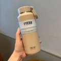 Portable 500ml vacuum insulated water bottle with handle, beige stainless steel travel mug. - 500ml / Mocha