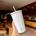 White diamond stainless steel straw tumbler, portable insulated coffee cup for office daily use. - 600ml / White