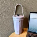 Gobelet isotherme en acier inoxydable avec poignée et paille, tasse à café violette pour bureau. - 600ml / Violet + Sangle en Silicone