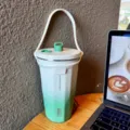 Gobelet isotherme en acier inoxydable Tyeso avec paille pour bureau et voiture. - 600ml / Vert Herbe + Sangle